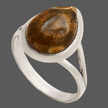 Flower Fossil Coral Ring size-9 R-1005 SDR250413