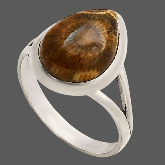 Flower Fossil Coral Ring size-9 R-1005 SDR250413