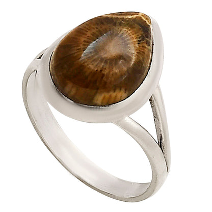 Flower Fossil Coral Ring size-9 R-1005 SDR250413