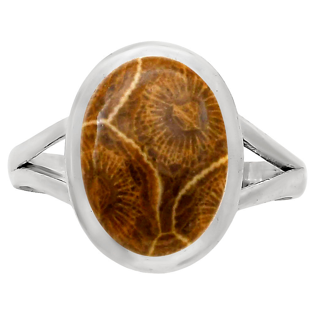 Flower Fossil Coral Ring size-9 R-1005 SDR250414