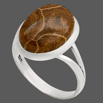 Flower Fossil Coral Ring size-9 R-1005 SDR250414
