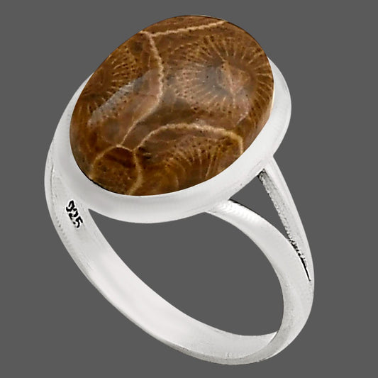 Flower Fossil Coral Ring size-9 R-1005 SDR250414