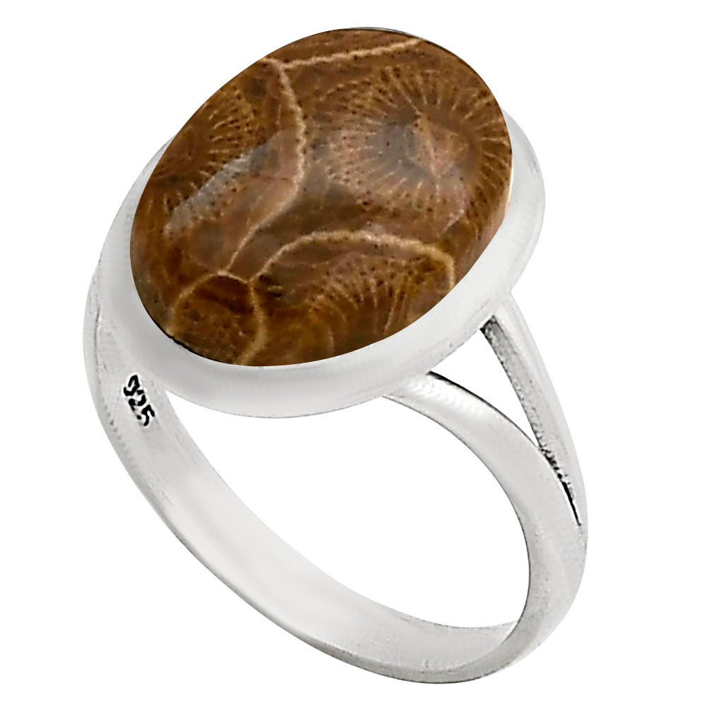 Flower Fossil Coral Ring size-9 R-1005 SDR250414