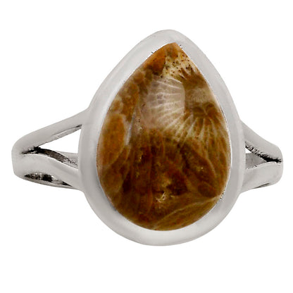 Flower Fossil Coral Ring size-9 R-1005 SDR250415