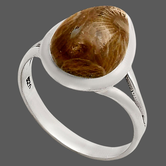 Flower Fossil Coral Ring size-9 R-1005 SDR250415