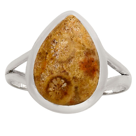 Flower Fossil Coral Ring size-9 R-1005 SDR250416