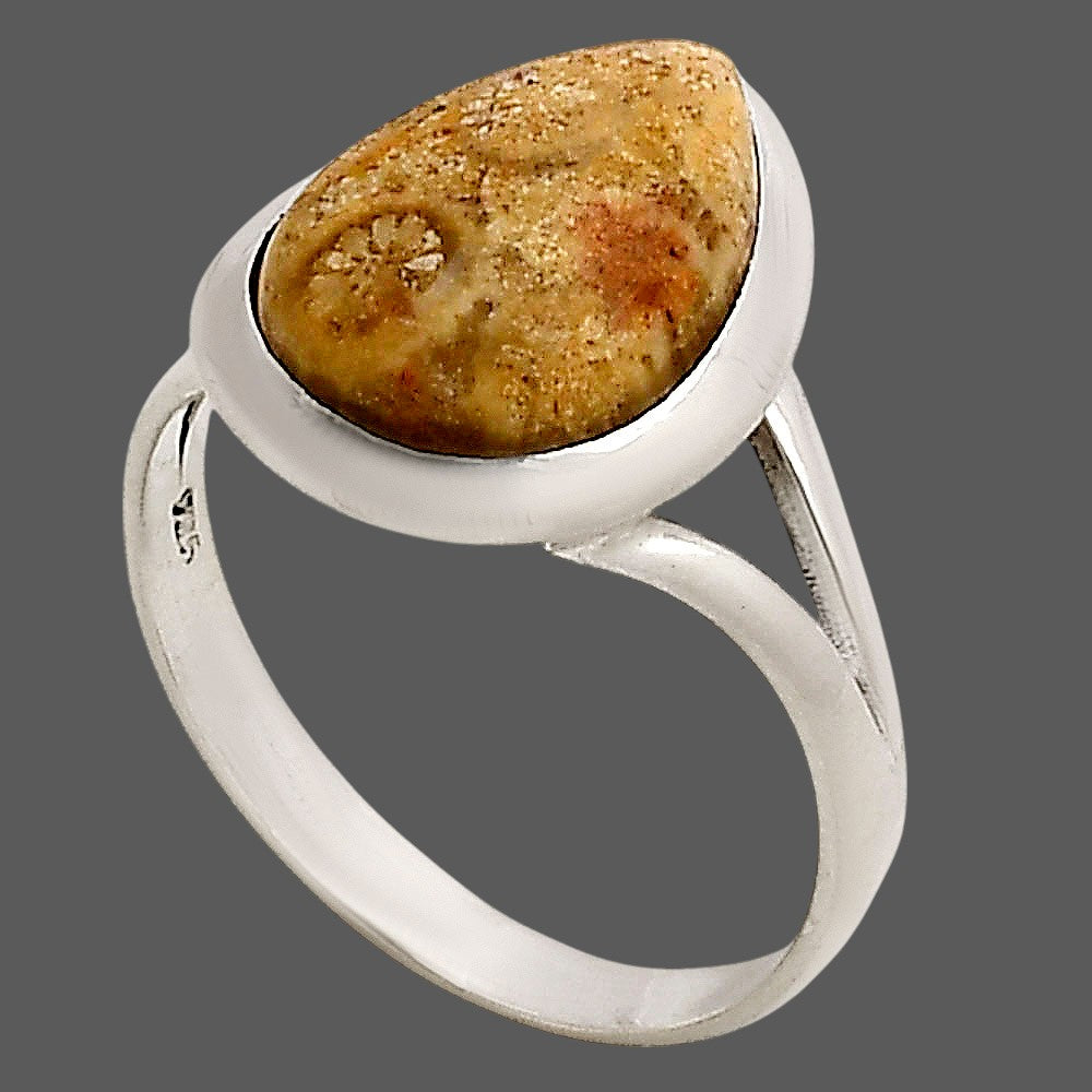 Flower Fossil Coral Ring size-9 R-1005 SDR250416