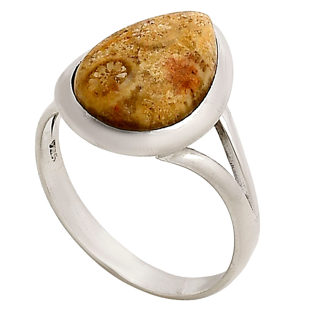 Flower Fossil Coral Ring size-9 R-1005 SDR250416