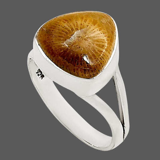 Flower Fossil Coral Ring size-7 R-1002 SDR250567
