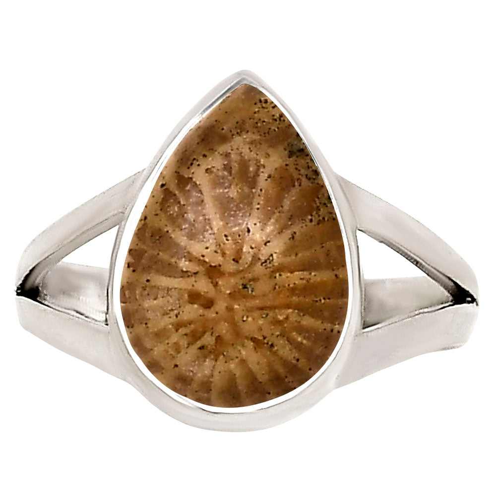 Flower Fossil Coral Ring size-7 R-1002 SDR250657