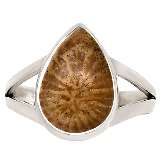Flower Fossil Coral Ring size-7 R-1002 SDR250657