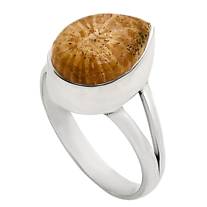 Flower Fossil Coral Ring size-7 R-1002 SDR250657