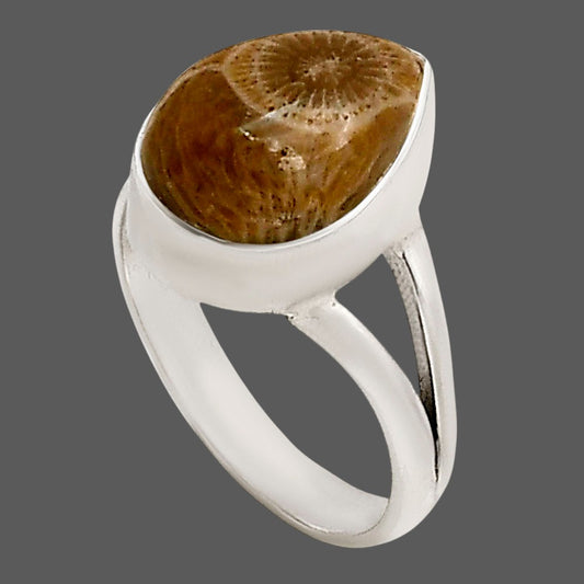 Flower Fossil Coral Ring size-6 R-1002 SDR250688