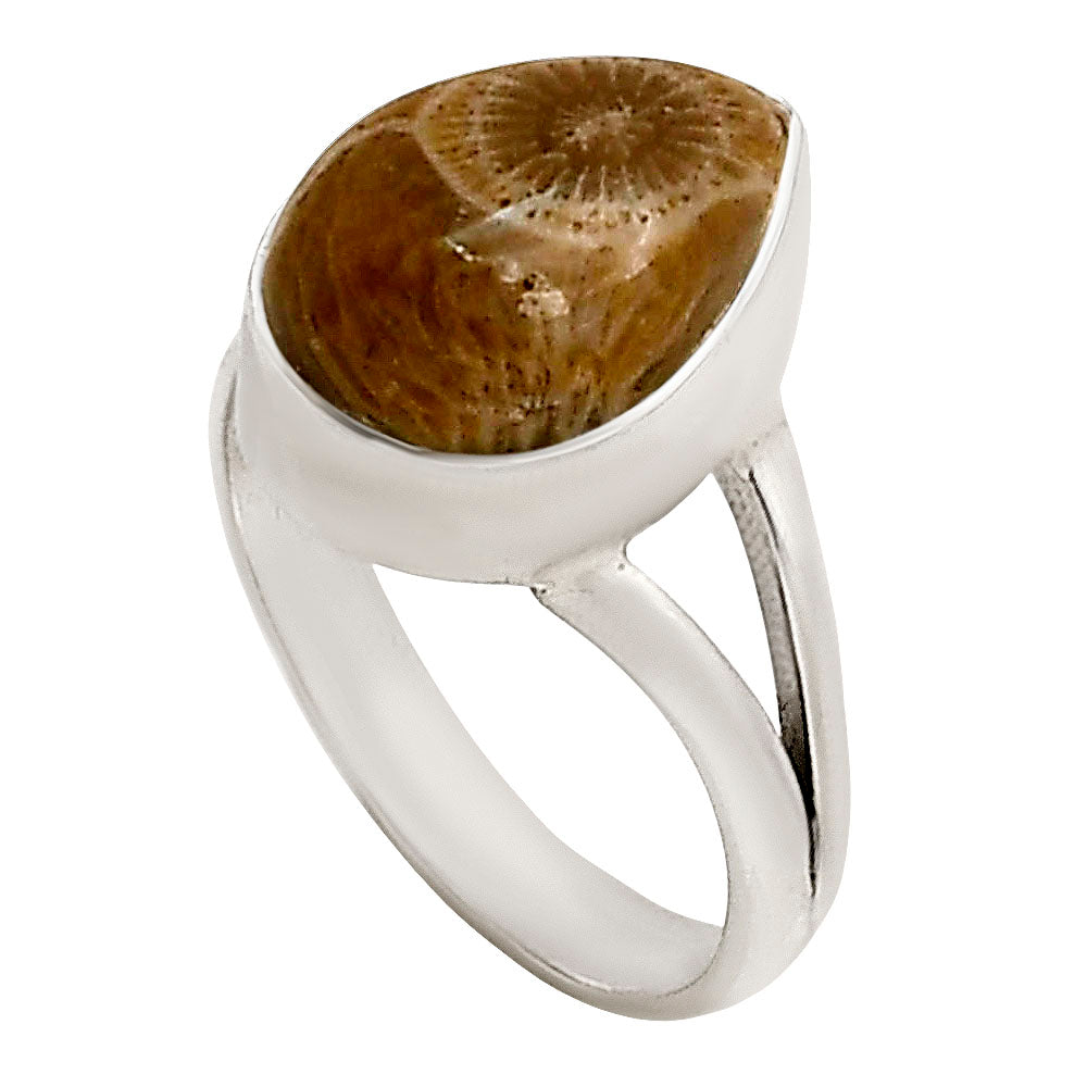 Flower Fossil Coral Ring size-6 R-1002 SDR250688