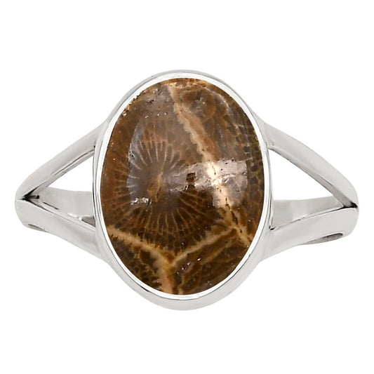 Flower Fossil Coral Ring size-7 R-1002 SDR250729