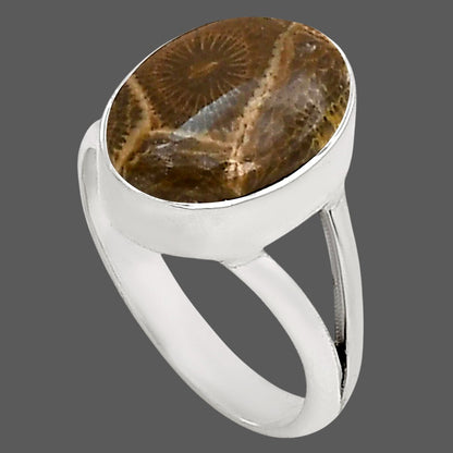Flower Fossil Coral Ring size-7 R-1002 SDR250729
