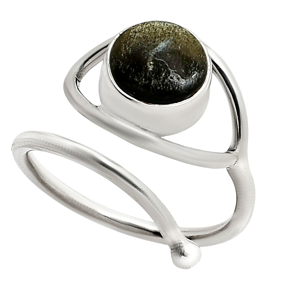 Eye Adjustable - Silver Obsidian Ring size-7 R-1254 SDR250918