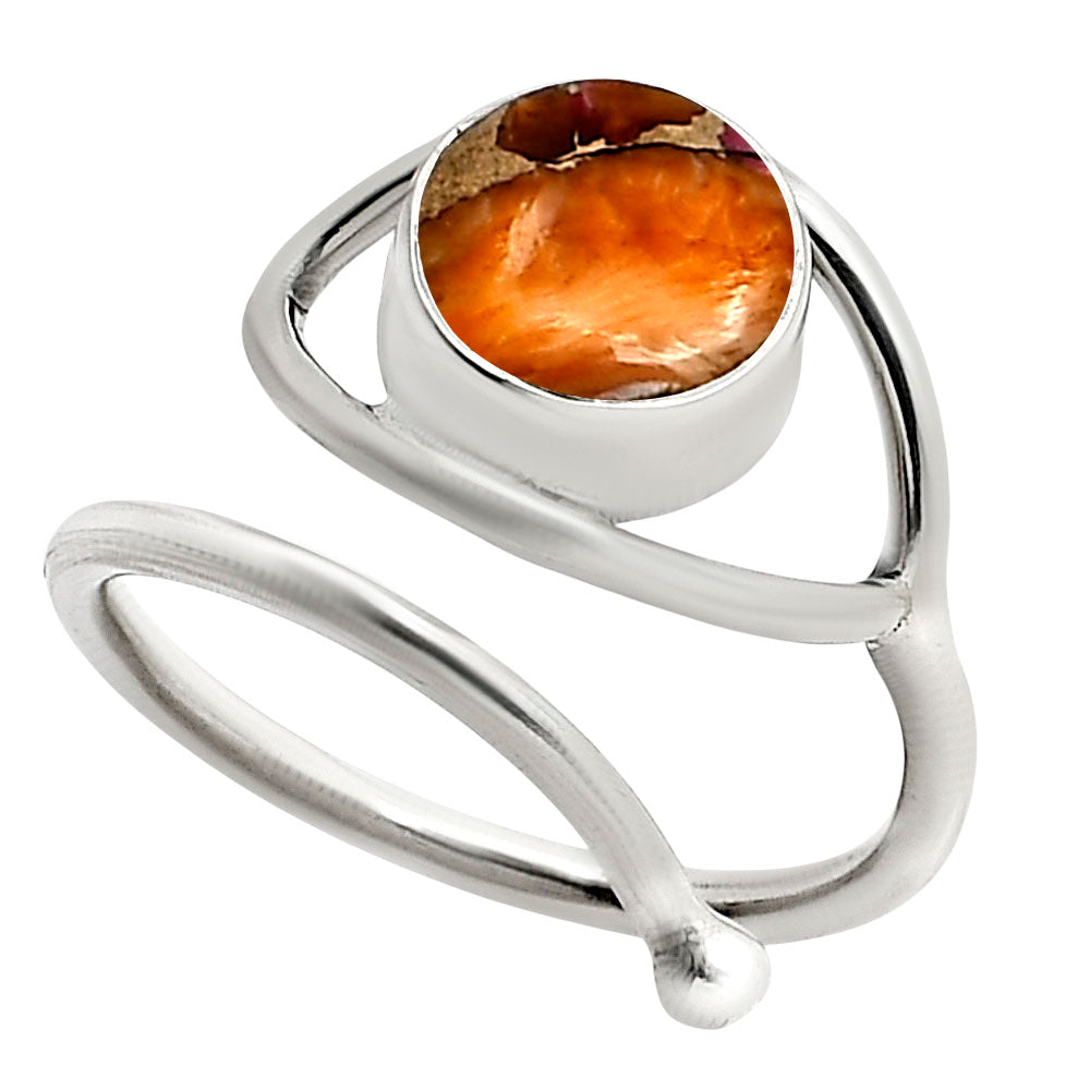 Eye Adjustable - Kingman Orange Dahlia Turquoise Ring size-6 R-1254 SDR250920