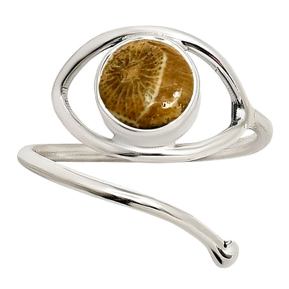 Eye Adjustable - Flower Fossil Coral Ring size-9 R-1254 SDR250943