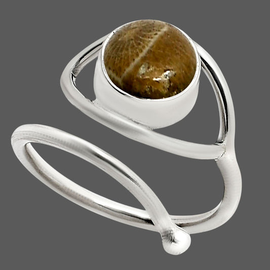 Eye Adjustable - Flower Fossil Coral Ring size-9 R-1254 SDR250943