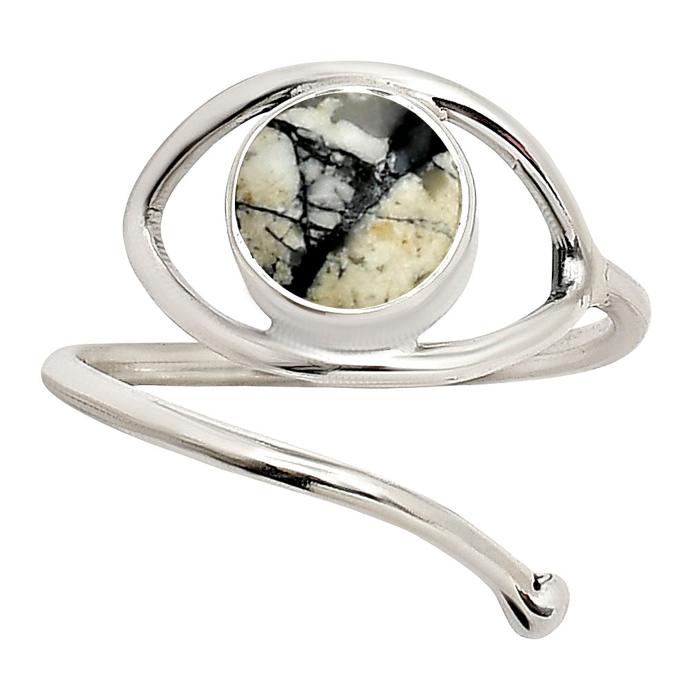 Eye Adjustable - Authentic White Buffalo Turquoise Nevada Ring size-8 R-1254 SDR250945