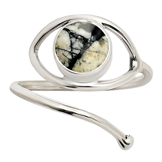 Eye Adjustable - Authentic White Buffalo Turquoise Nevada Ring size-8 R-1254 SDR250945