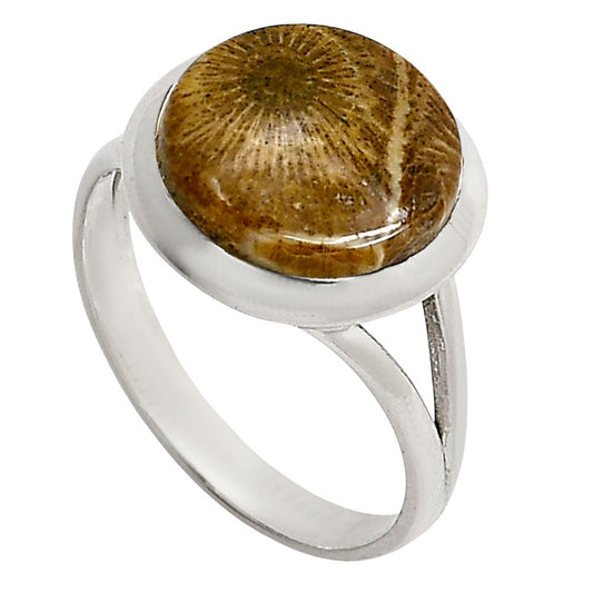 Flower Fossil Coral Ring size-8 R-1004 SDR251468