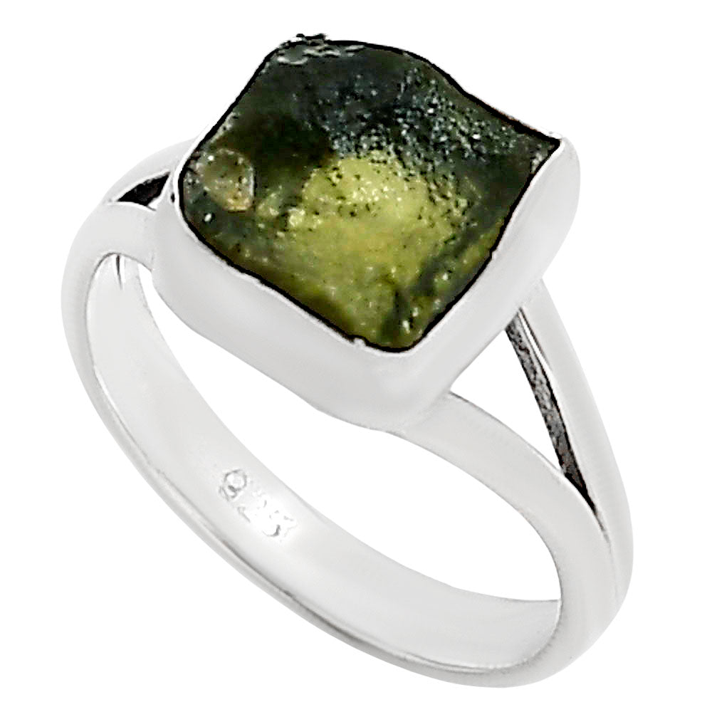 Genuine Czech Moldavite Rough Ring size-6 R-1002 SDR252190