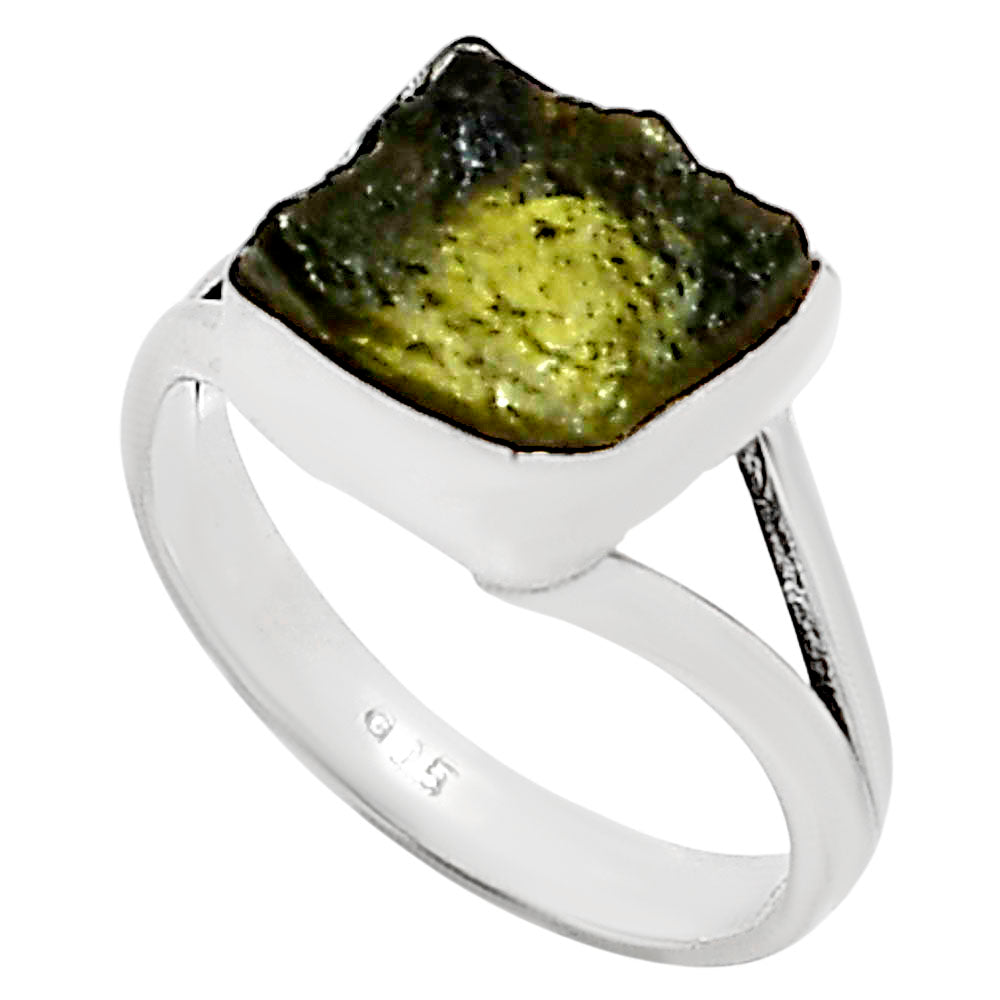 Genuine Czech Moldavite Rough Ring size-6 R-1002 SDR252195