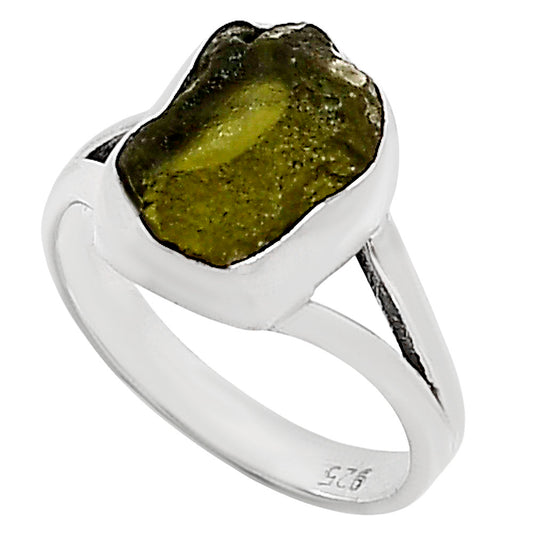 Genuine Czech Moldavite Rough Ring size-6 R-1002 SDR252196
