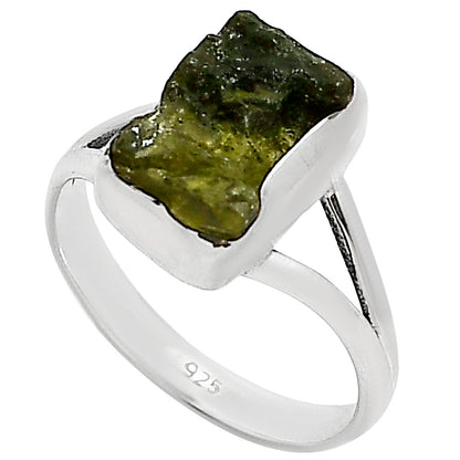 Genuine Czech Moldavite Rough Ring size-9 R-1002 SDR252229