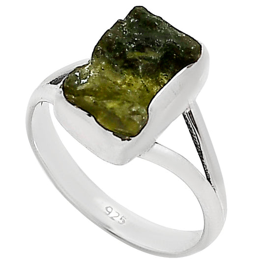 Genuine Czech Moldavite Rough Ring size-9 R-1002 SDR252229