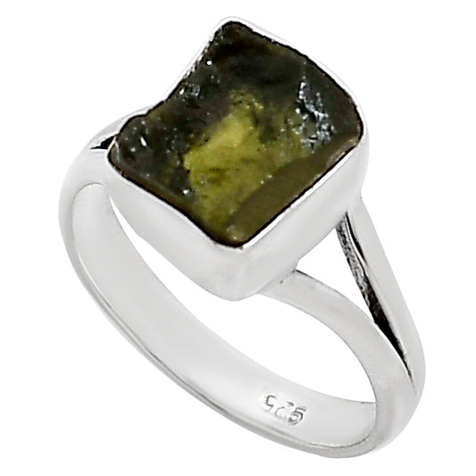 Genuine Czech Moldavite Rough Ring size-6 R-1002 SDR252238