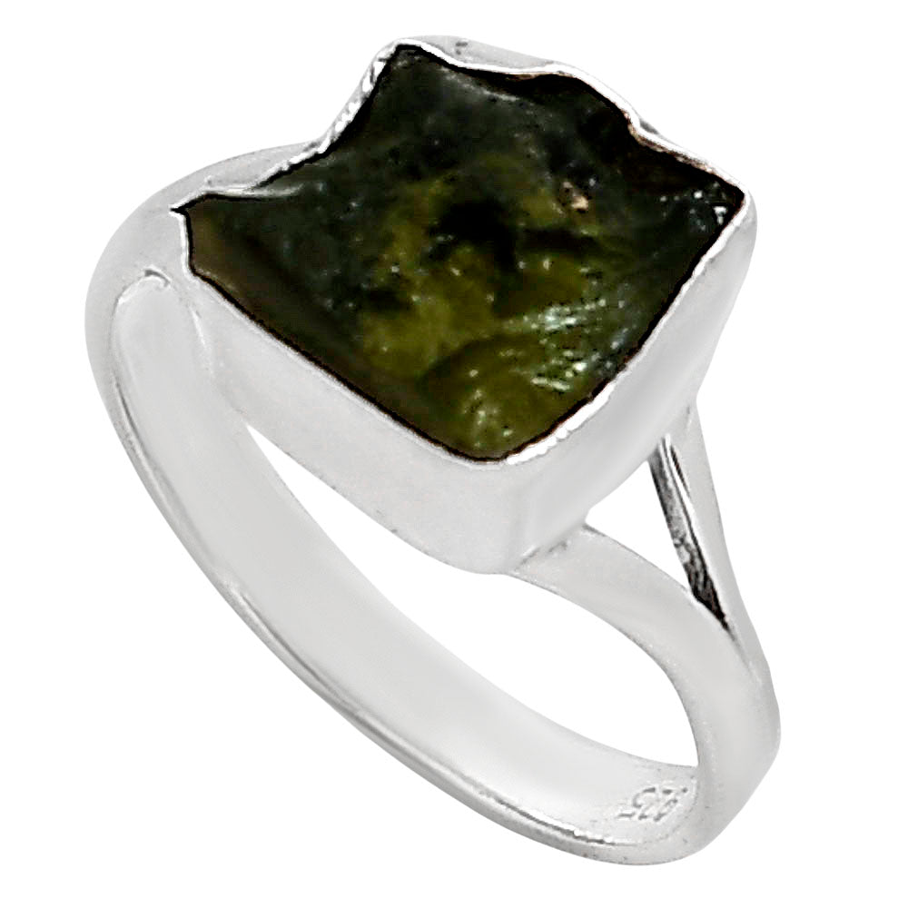 Genuine Czech Moldavite Rough Ring size-8 R-1002 SDR252242