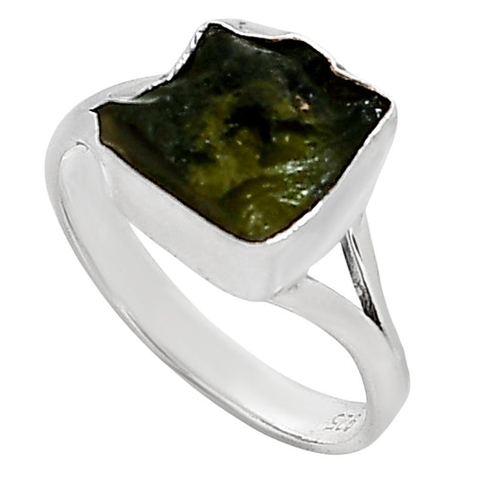 Genuine Czech Moldavite Rough Ring size-8 R-1002 SDR252242