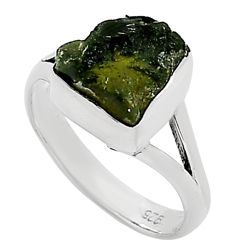 Genuine Czech Moldavite Rough Ring size-7 R-1002 SDR252244