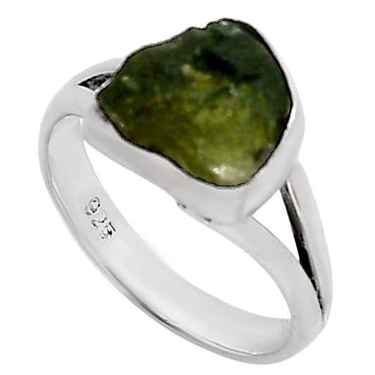 Genuine Czech Moldavite Rough Ring size-6 R-1002 SDR252246
