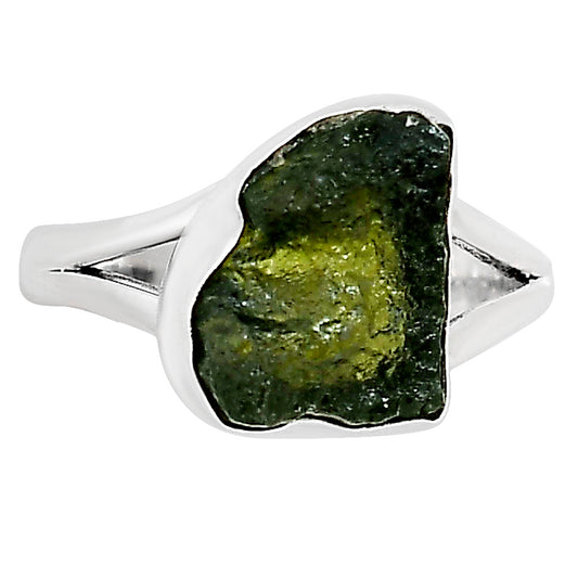 Genuine Czech Moldavite Rough Ring size-8 R-1002 SDR252251