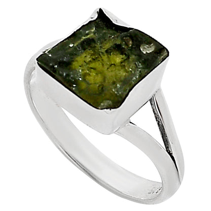Genuine Czech Moldavite Rough Ring size-8 R-1002 SDR252255