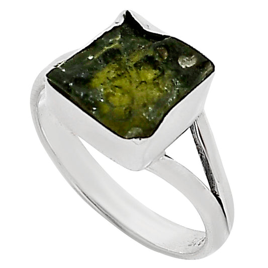 Genuine Czech Moldavite Rough Ring size-8 R-1002 SDR252255