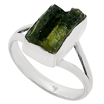 Genuine Czech Moldavite Rough Ring size-9 R-1002 SDR252257