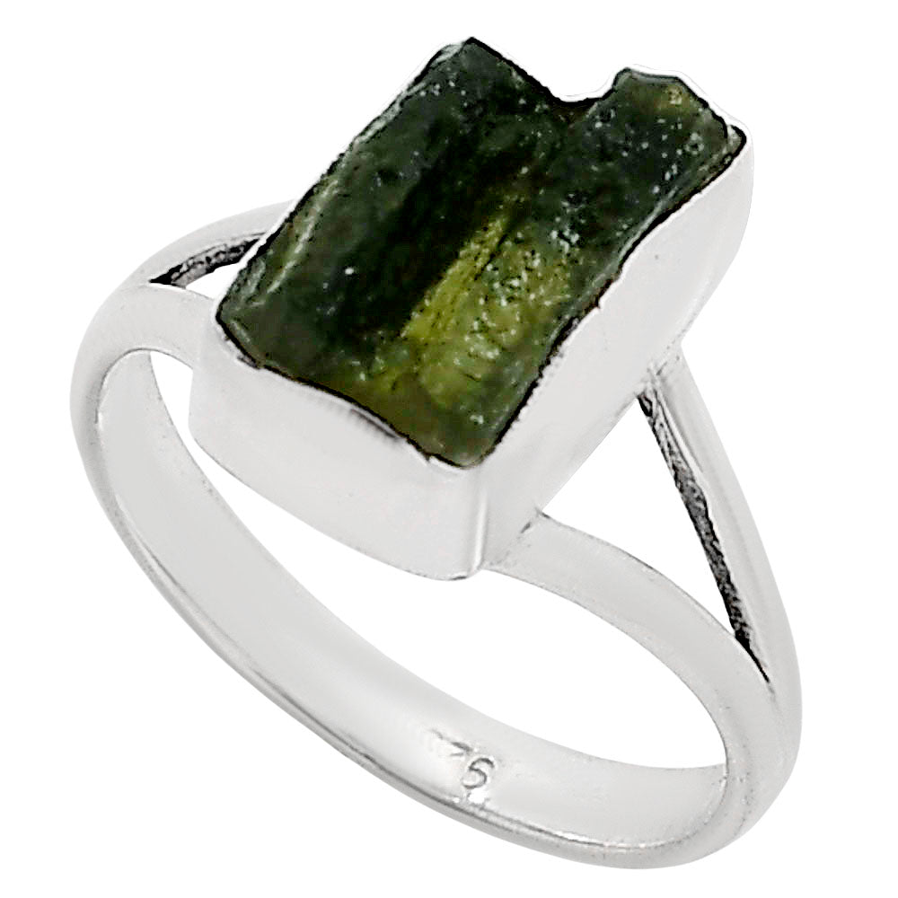 Genuine Czech Moldavite Rough Ring size-9 R-1002 SDR252257