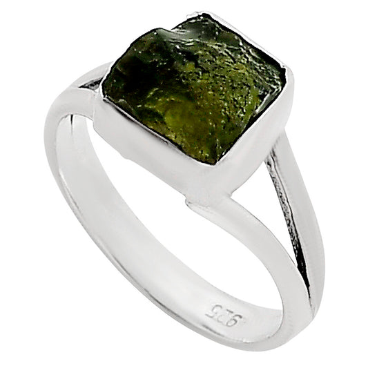 Genuine Czech Moldavite Rough Ring size-6 R-1002 SDR252265