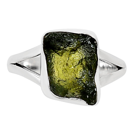 Genuine Czech Moldavite Rough Ring size-9 R-1002 SDR252266
