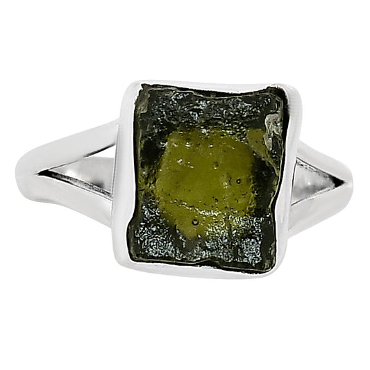 Genuine Czech Moldavite Rough Ring size-8 R-1002 SDR252269