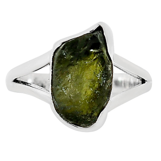 Genuine Czech Moldavite Rough Ring size-8 R-1002 SDR252282
