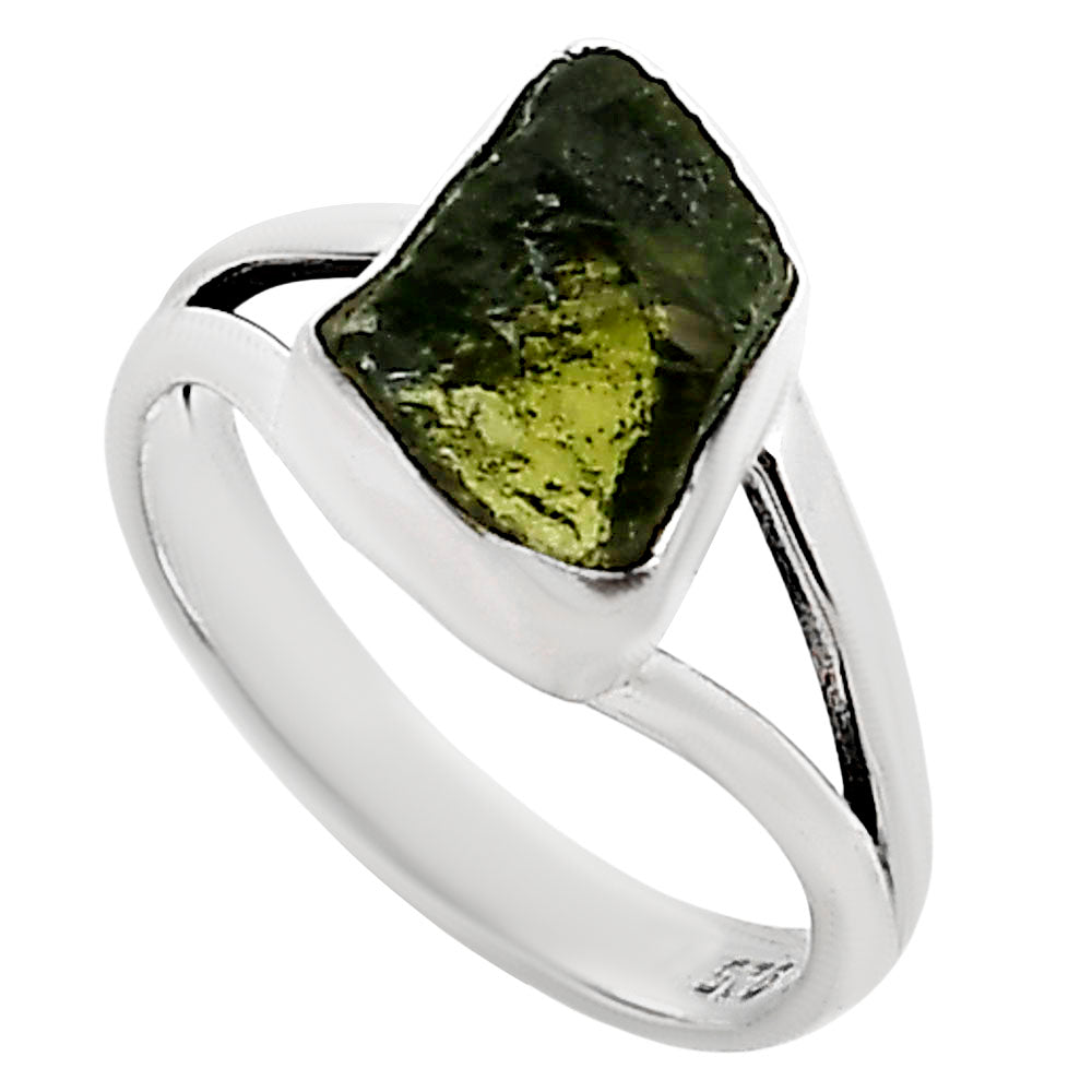 Genuine Czech Moldavite Rough Ring size-6 R-1002 SDR252289