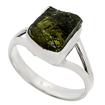 Genuine Czech Moldavite Rough Ring size-8 R-1002 SDR252292