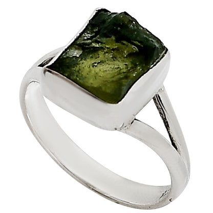 Genuine Czech Moldavite Rough Ring size-9 R-1002 SDR252299