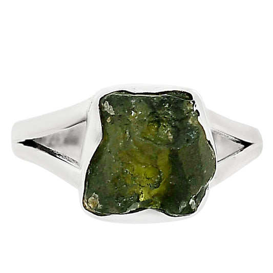 Genuine Czech Moldavite Rough Ring size-8 R-1002 SDR252312